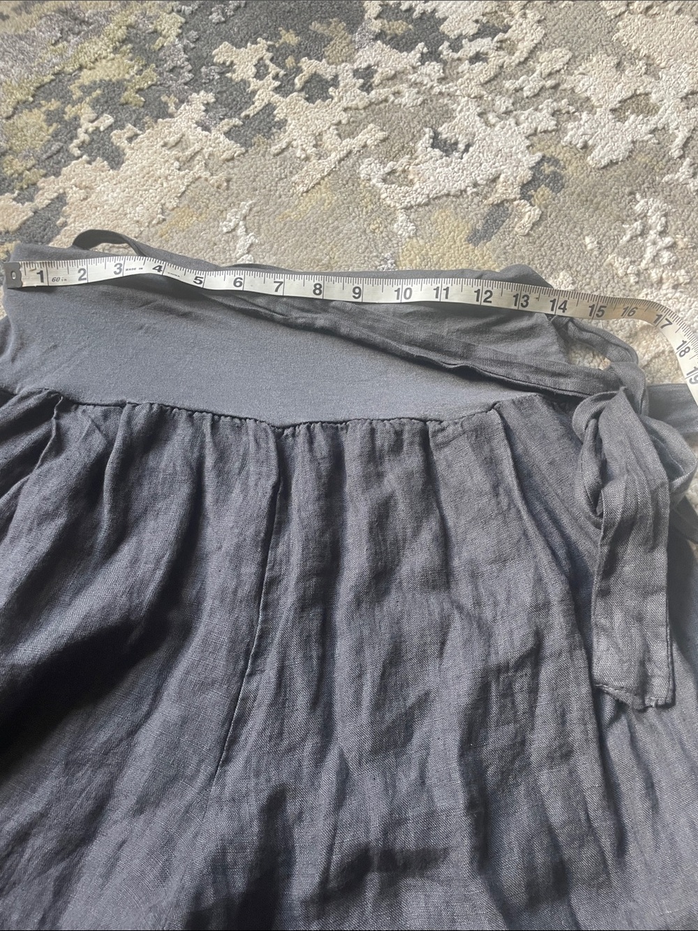 Charcoal grey Linen barrel Wide Leg Tie-Waist Pants - Picture 3 of 5